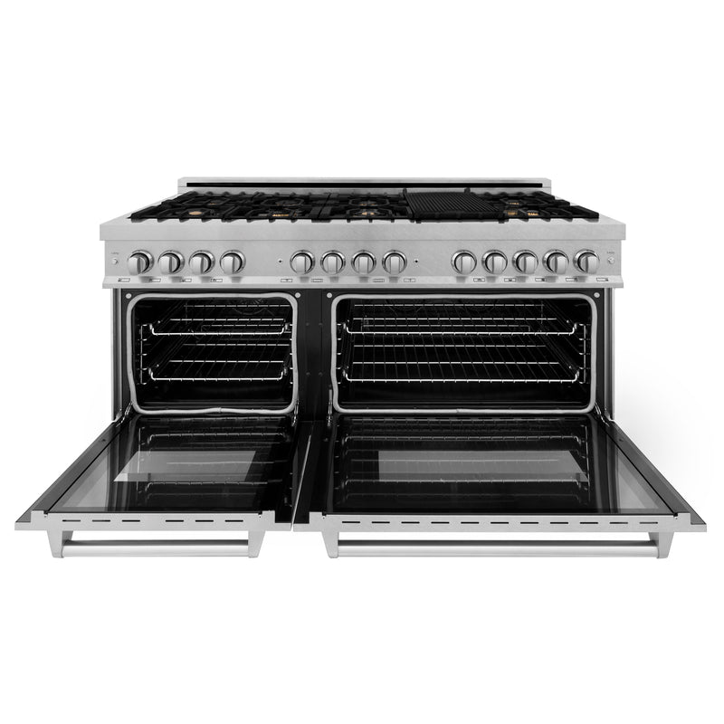 ZLINE 60 in. 7.4 cu. ft. Dual Fuel Range with Gas Stove and Electric Oven in Fingerprint Resistant Stainless Steel with Brass Burners (RAS-BR-60)