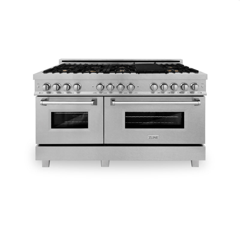 ZLINE 60 in. 7.4 cu. ft. Dual Fuel Range with Gas Stove and Electric Oven in Fingerprint Resistant Stainless Steel with Brass Burners (RAS-BR-60)