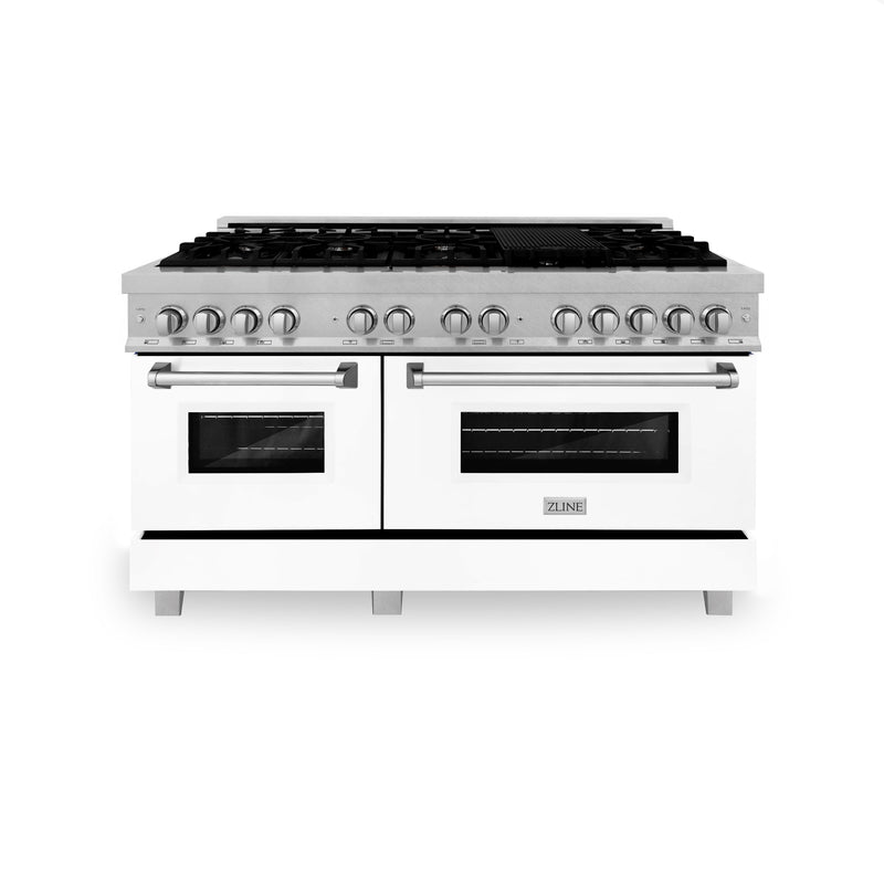 ZLINE 60 in. 7.4 cu. ft. Dual Fuel Range with Gas Stove and Electric Oven in Fingerprint Resistant Stainless Steel with White Matte Door (RAS-WM-60)