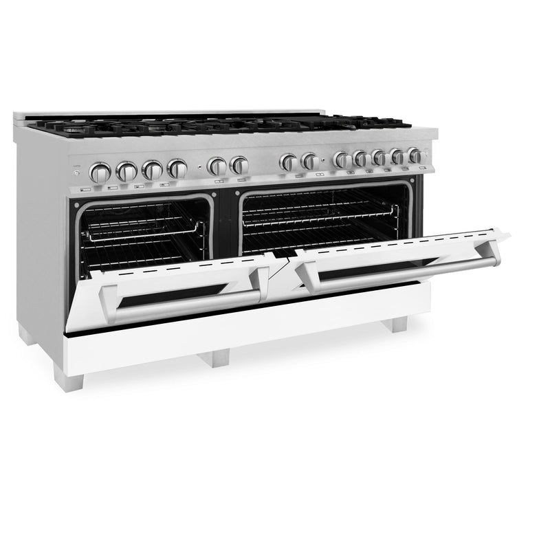 ZLINE 60 in. 7.4 cu. ft. Dual Fuel Range with Gas Stove and Electric Oven in Fingerprint Resistant Stainless Steel with White Matte Door (RAS-WM-60)