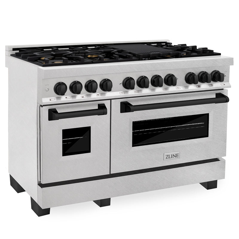 ZLINE Autograph Edition 48 in. 6.0 cu. ft. Dual Fuel Range with Gas Stove and Electric Oven in DuraSnow Stainless Steel with Matte Black Accents (RASZ-SN-48-MB)