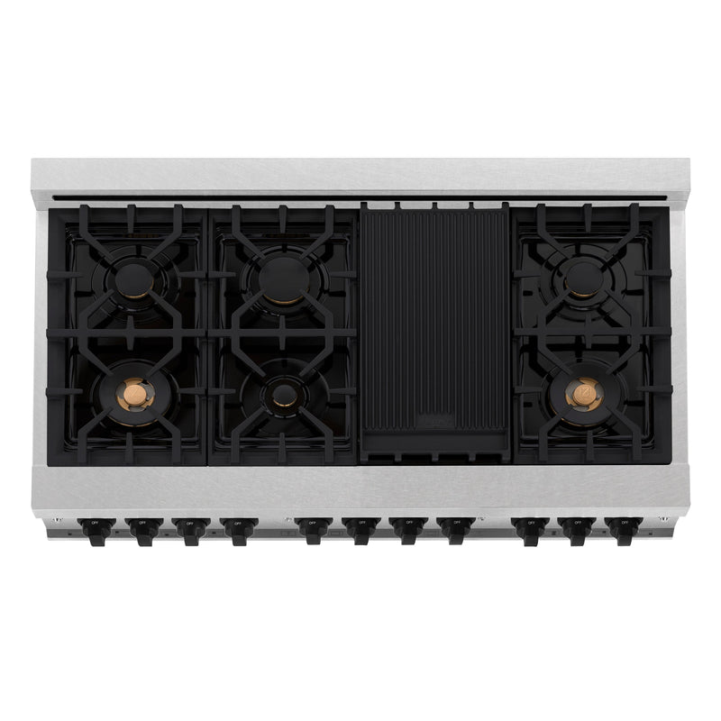 ZLINE Autograph Edition 48 in. 6.0 cu. ft. Dual Fuel Range with Gas Stove and Electric Oven in DuraSnow Stainless Steel with Matte Black Accents (RASZ-SN-48-MB)