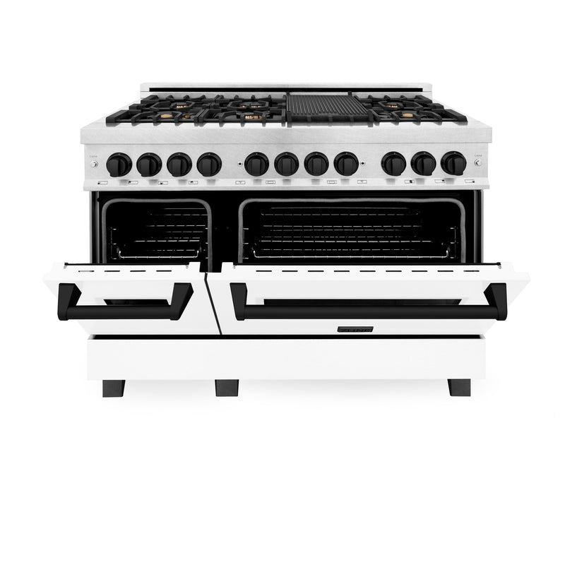 ZLINE Autograph Edition 48 in. 6.0 cu. ft. Dual Fuel Range with Gas Stove and Electric Oven in DuraSnow Stainless Steel with White Matte Door and Matte Black Accents (RASZ-WM-48-MB)