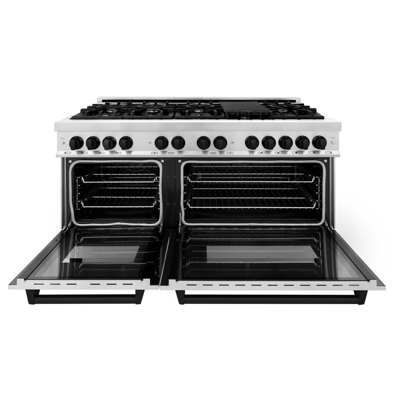 ZLINE Autograph Edition 60 in. 7.4 cu. ft. Dual Fuel Range with Gas Stove and Electric Oven in Stainless Steel with Matte Black Accents (RAZ-60-MB)