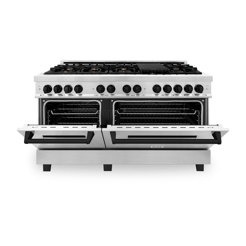 ZLINE Autograph Edition 60 in. 7.4 cu. ft. Dual Fuel Range with Gas Stove and Electric Oven in Stainless Steel with Matte Black Accents (RAZ-60-MB)