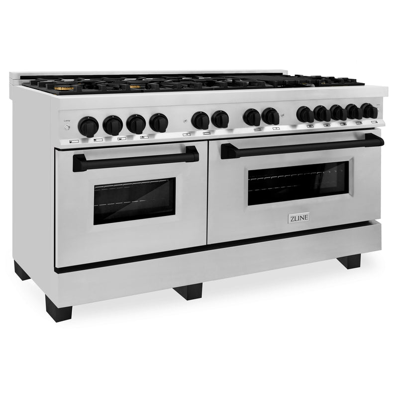 ZLINE Autograph Edition 60 in. 7.4 cu. ft. Dual Fuel Range with Gas Stove and Electric Oven in Stainless Steel with Matte Black Accents (RAZ-60-MB)