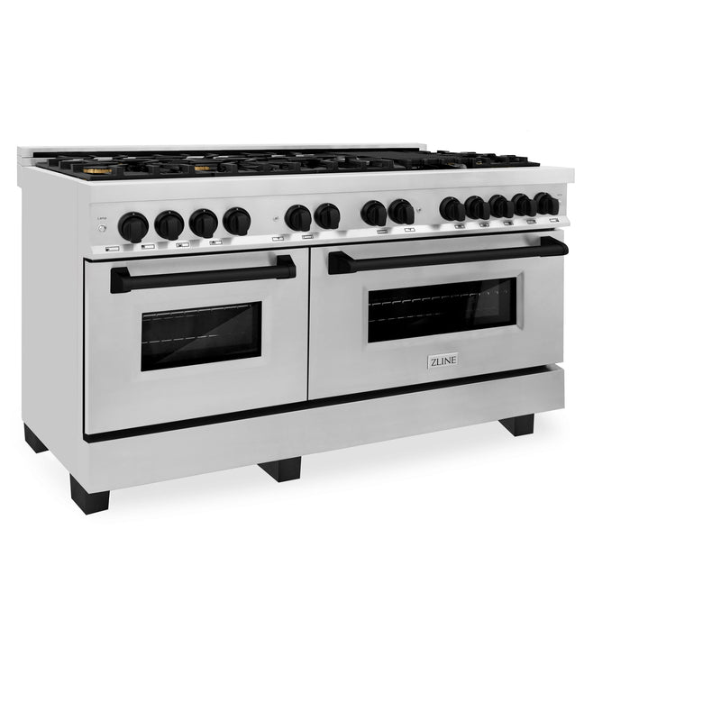 ZLINE Autograph Edition 60 in. 7.4 cu. ft. Dual Fuel Range with Gas Stove and Electric Oven in Stainless Steel with Matte Black Accents (RAZ-60-MB)