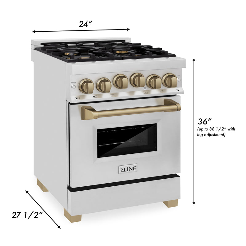 ZLINE Autograph Edition 24 in. 2.8 cu. ft. Range with Gas Stove and Gas Oven in Stainless Steel with Champagne Bronze Accents (RGZ-24-CB)