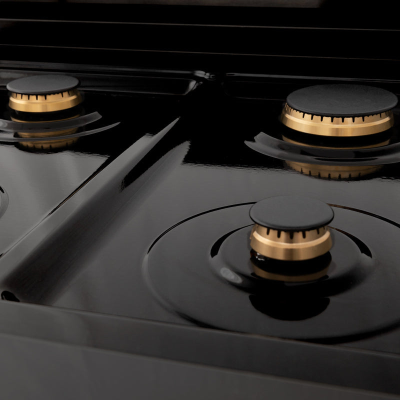 ZLINE Autograph Edition 48 in. Porcelain Rangetop with 7 Gas Burners in Black Stainless Steel and Champagne Bronze Accents (RTBZ-48-CB)