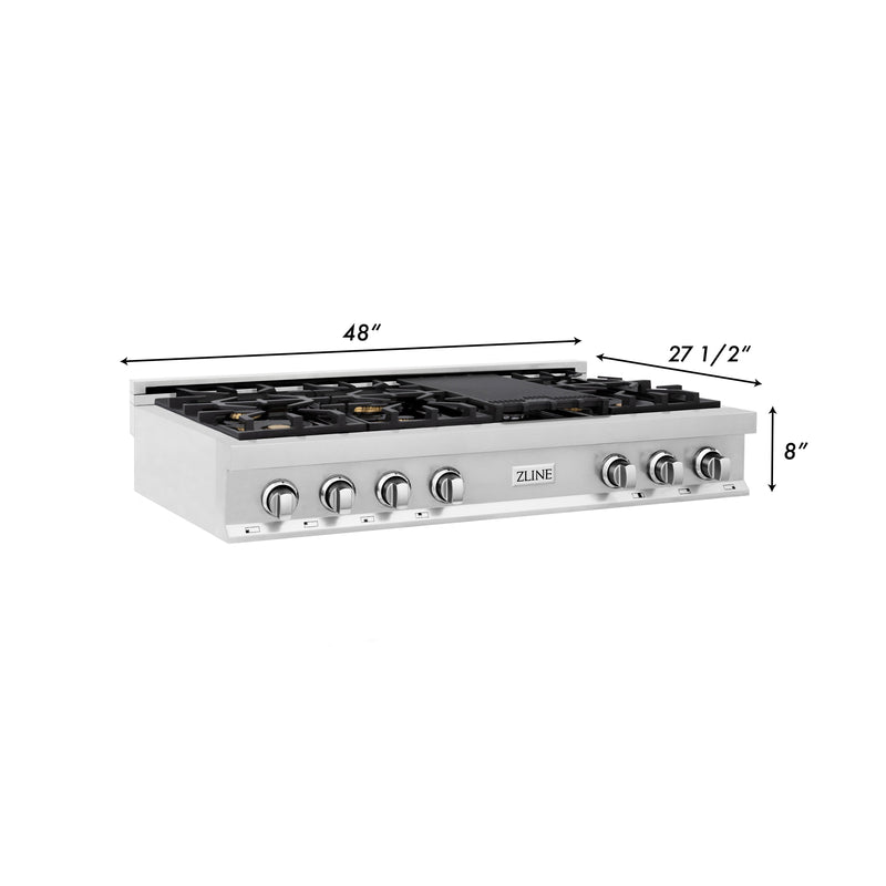 ZLINE 48 in. Porcelain Gas Stovetop with 7 Gas Brass Burners and Griddle (RT-BR-48)