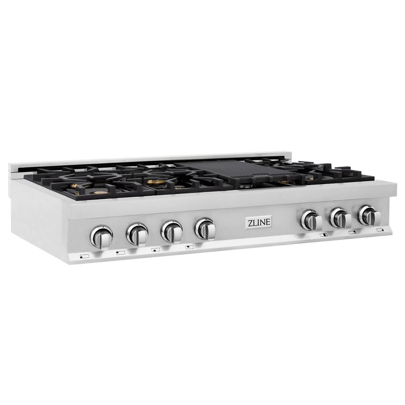 ZLINE 48 in. Porcelain Gas Stovetop with 7 Gas Brass Burners and Griddle (RT-BR-48)