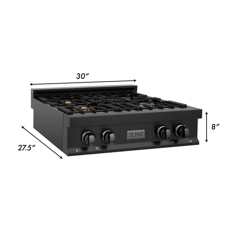 ZLINE 30 in. Porcelain Rangetop in Black Stainless with Brass Burners (RTB-BR-30)