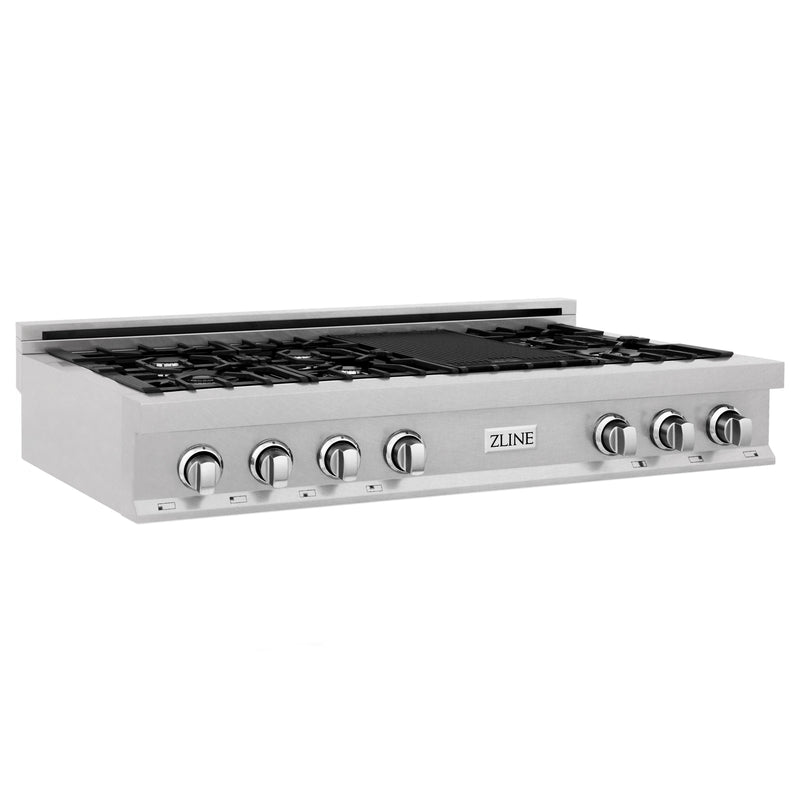 ZLINE 48 in. Porcelain Gas Stovetop in DuraSnow Stainless Steel with 7 Gas Burners and Griddle (RTS-48)