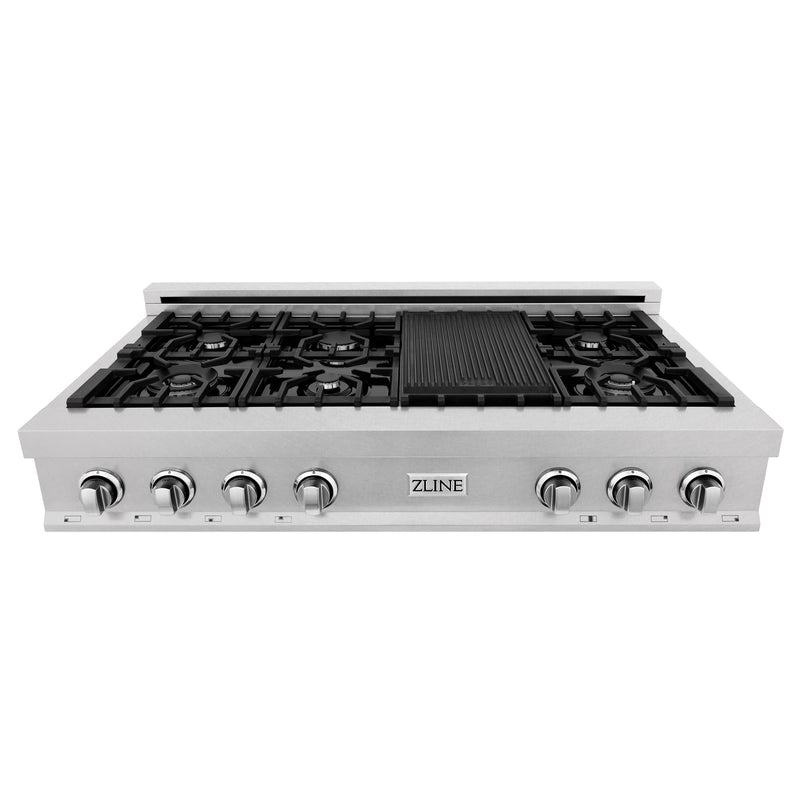 ZLINE 48 in. Porcelain Gas Stovetop in DuraSnow Stainless Steel with 7 Gas Burners and Griddle (RTS-48)