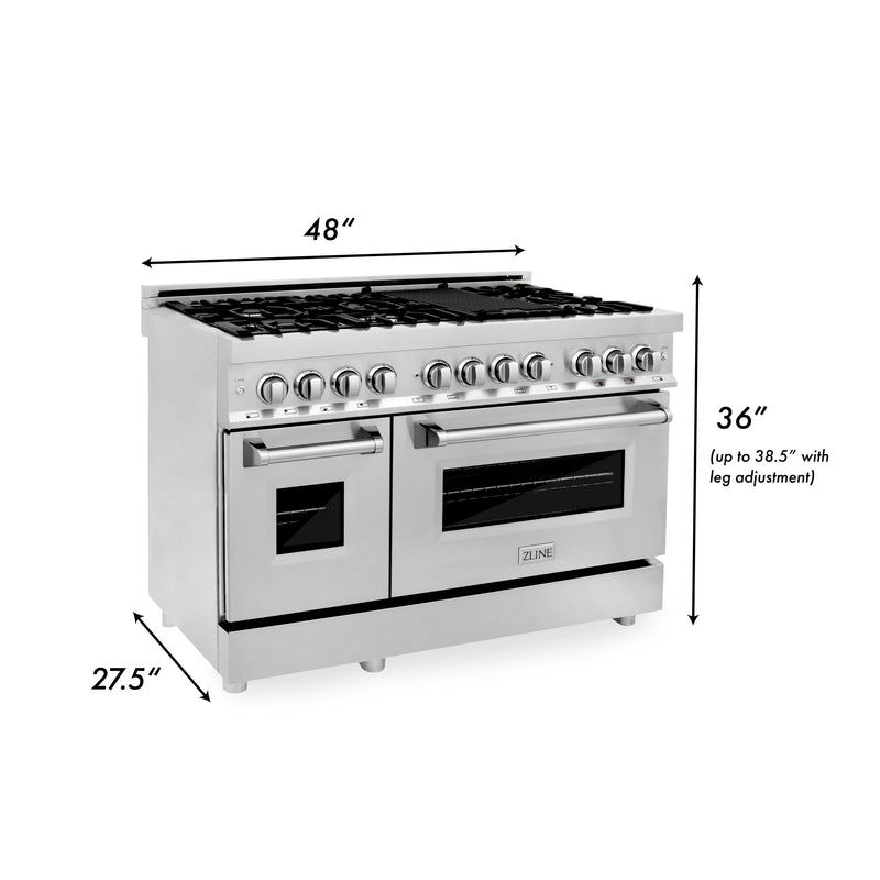 ZLINE 48 in. 6.0 cu. ft. Electric Oven and Gas Cooktop Dual Fuel Range with Griddle in Stainless Steel (RA-GR-48)