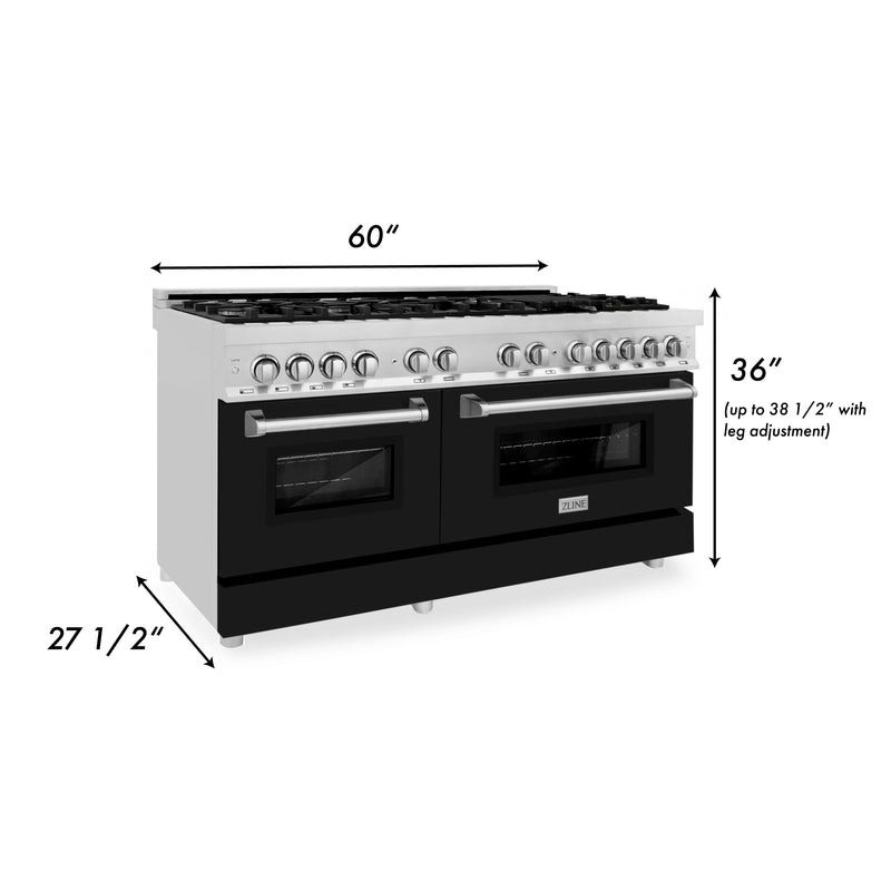 ZLINE 60 in. 7.4 cu. ft. Dual Fuel Range with Gas Stove and Electric Oven in Stainless Steel with Black Matte Door (RA-BLM-60)