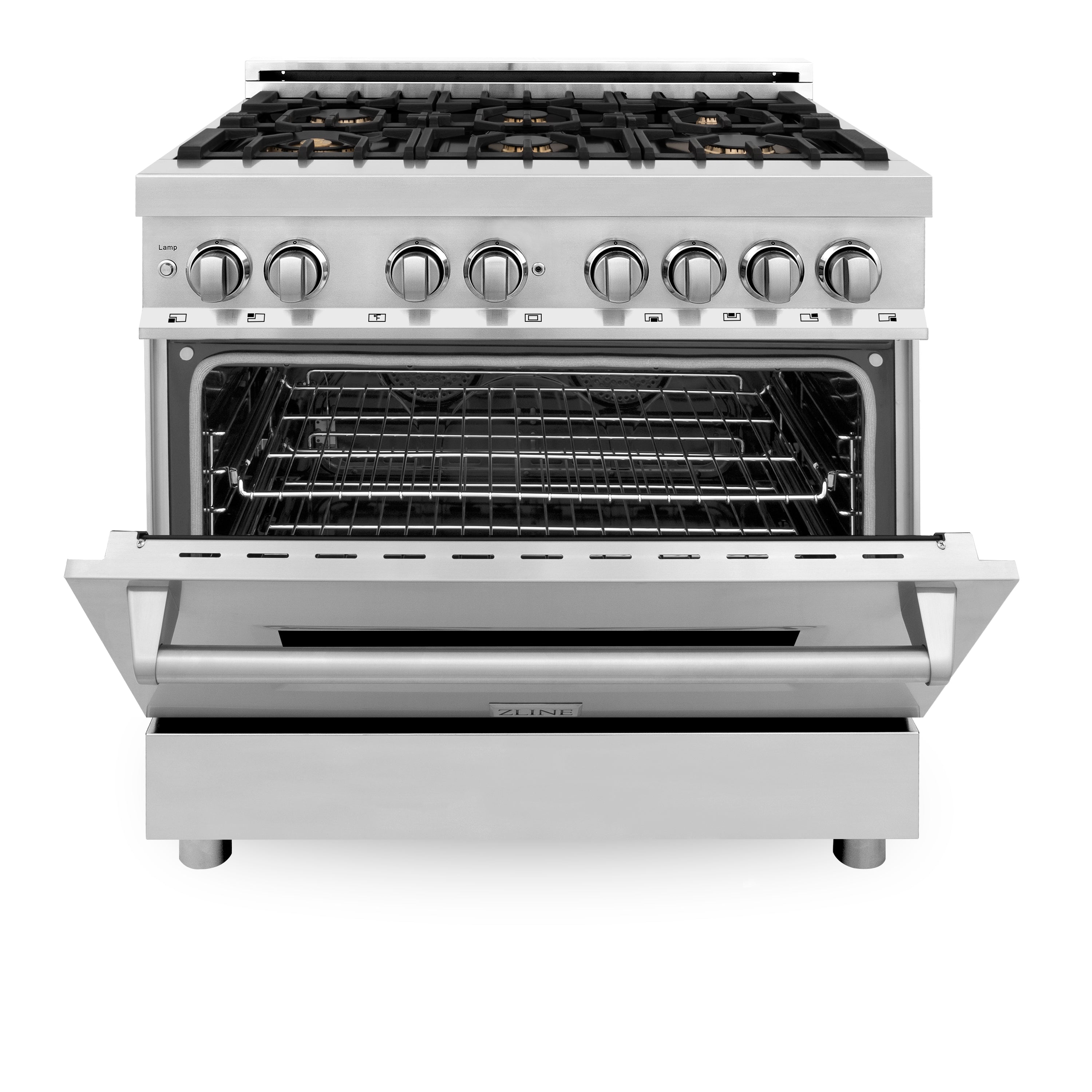 ZLINE 36 in. Dual Fuel Range with Gas Stove and Electric Oven in Stainless Steel with Brass Burners (RA-BR-36)