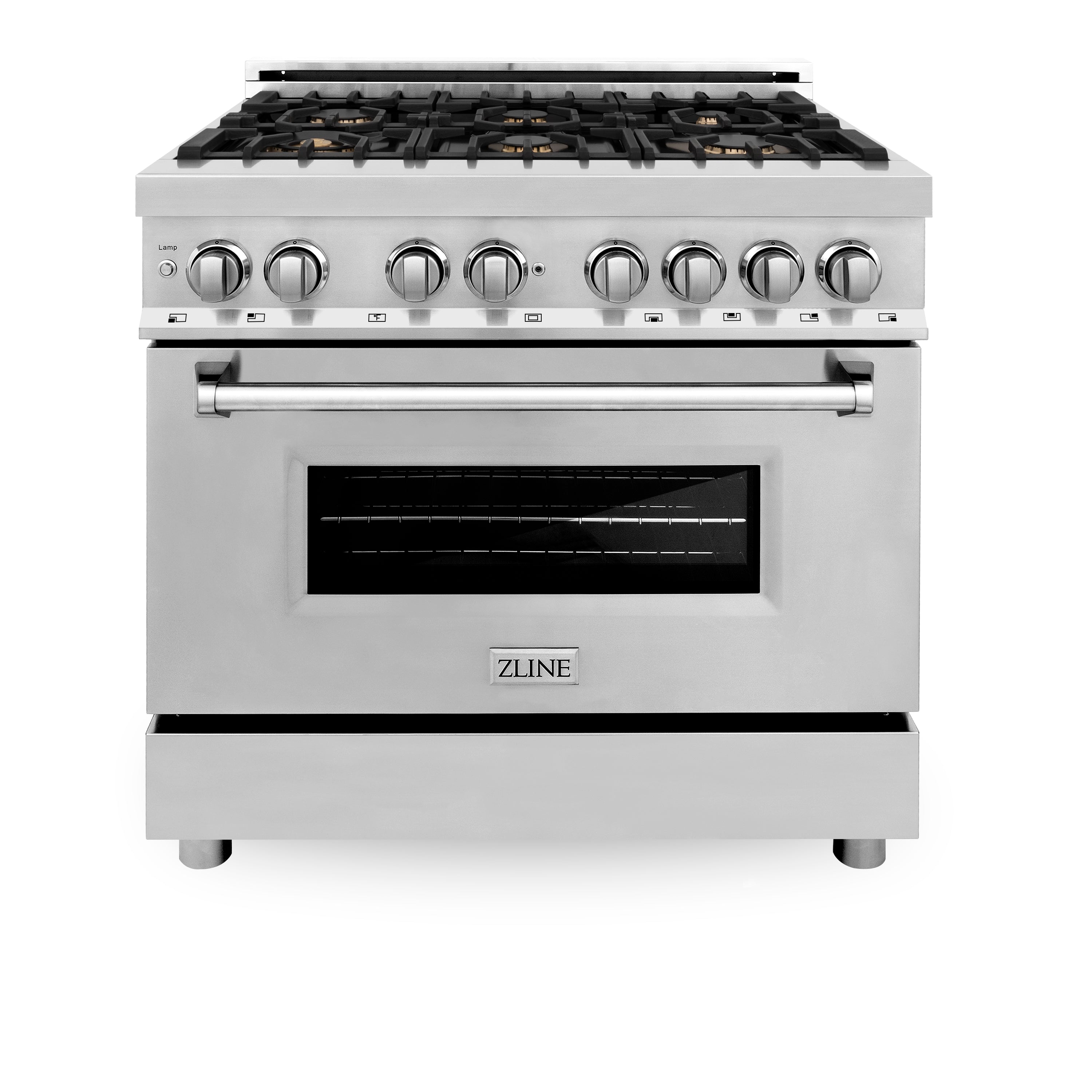 ZLINE 36 in. Dual Fuel Range with Gas Stove and Electric Oven in Stainless Steel with Brass Burners (RA-BR-36)