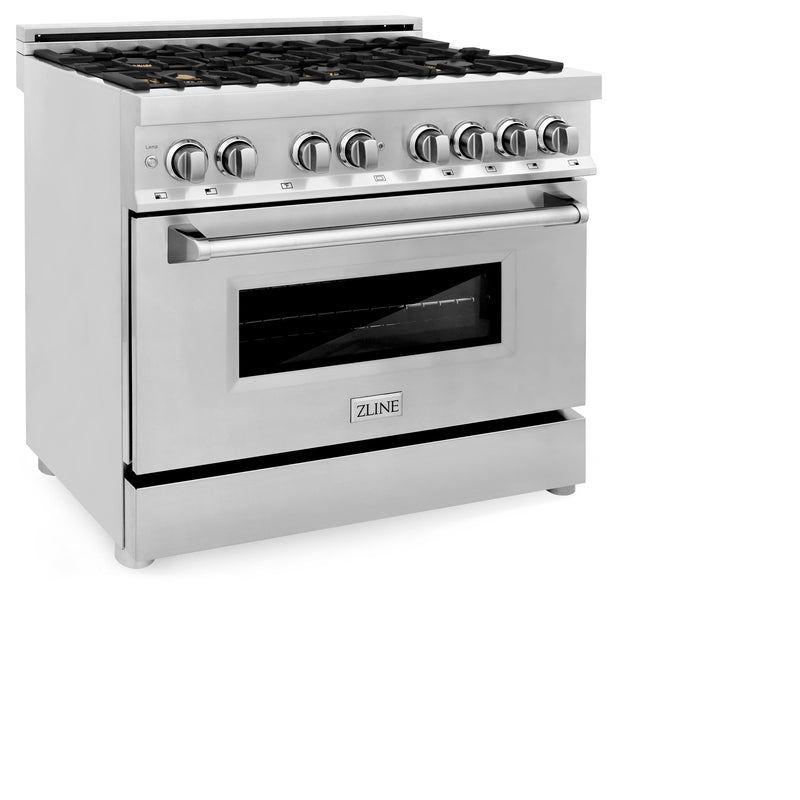 ZLINE 36 in. Dual Fuel Range with Gas Stove and Electric Oven in Stainless Steel with Brass Burners (RA-BR-36)