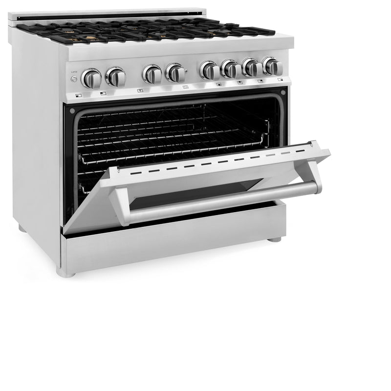 ZLINE 36 in. Dual Fuel Range with Gas Stove and Electric Oven in Stainless Steel with Brass Burners (RA-BR-36)