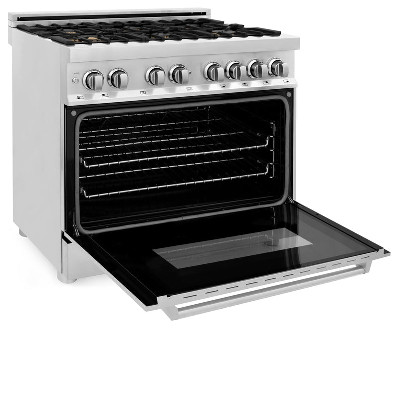 ZLINE 36 in. Dual Fuel Range with Gas Stove and Electric Oven in Stainless Steel with Brass Burners (RA-BR-36)