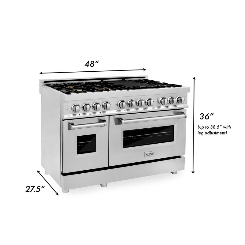 ZLINE 48 in. 6.0 cu. ft. Electric Oven and Gas Cooktop Dual Fuel Range with Griddle and Brass Burners in Stainless Steel (RA-BR-GR-48)