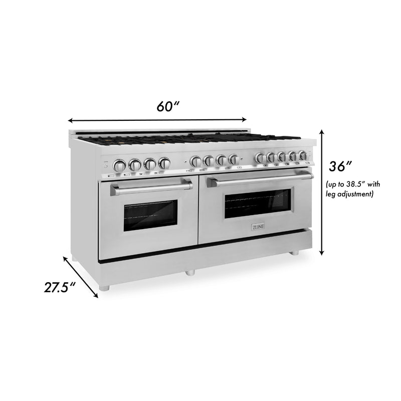 ZLINE 60 in. 7.4 cu. ft. Dual Fuel Range with Gas Stove and Electric Oven in Stainless Steel with Brass Burners (RA-BR-60)