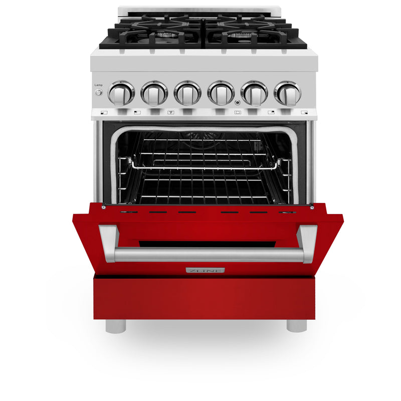 ZLINE 24 in. 2.8 cu. ft. Range with Gas Stove and Gas Oven in Stainless Steel with Red Gloss Door (RG-RG-24)