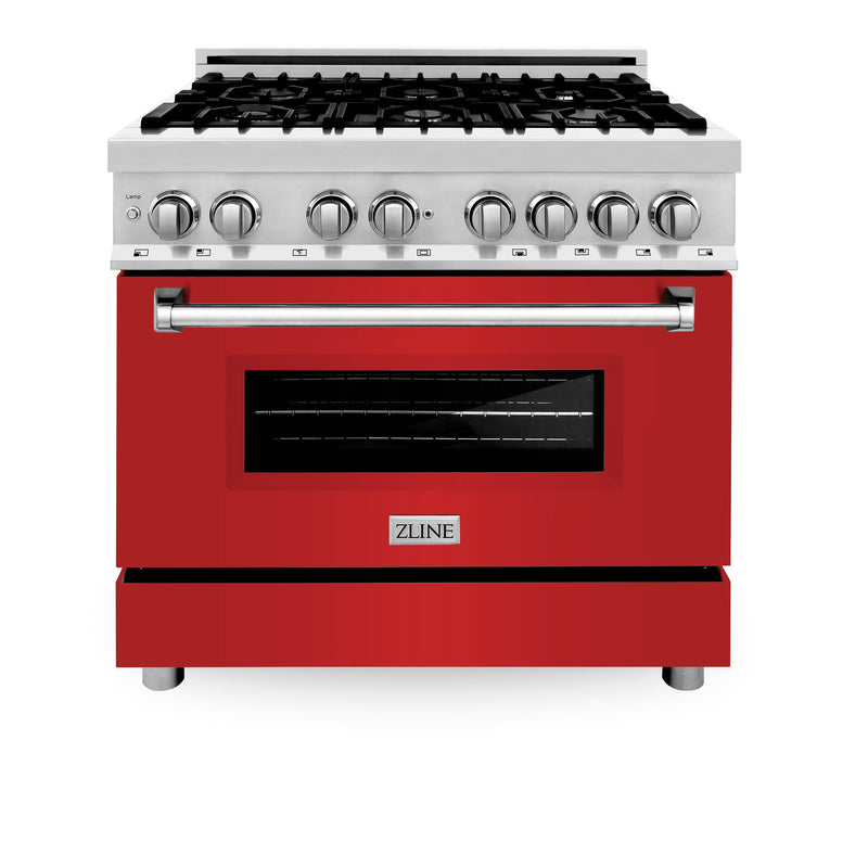 ZLINE 36 in. Dual Fuel Range with Gas Stove and Electric Oven in Stainless Steel with Red Matte Door (RA-RM-36)