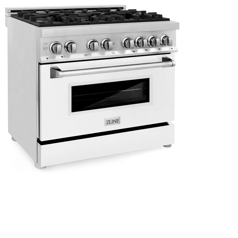 ZLINE 36 in. Dual Fuel Range with Gas Stove and Electric Oven in Stainless Steel with White Matte Door (RA-WM-36)