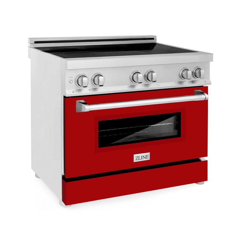 ZLINE 36 in. 4.6 cu. ft. Induction Range with a 4 Element Stove and Electric Oven with Red Gloss Door (RAIND-RG-36)