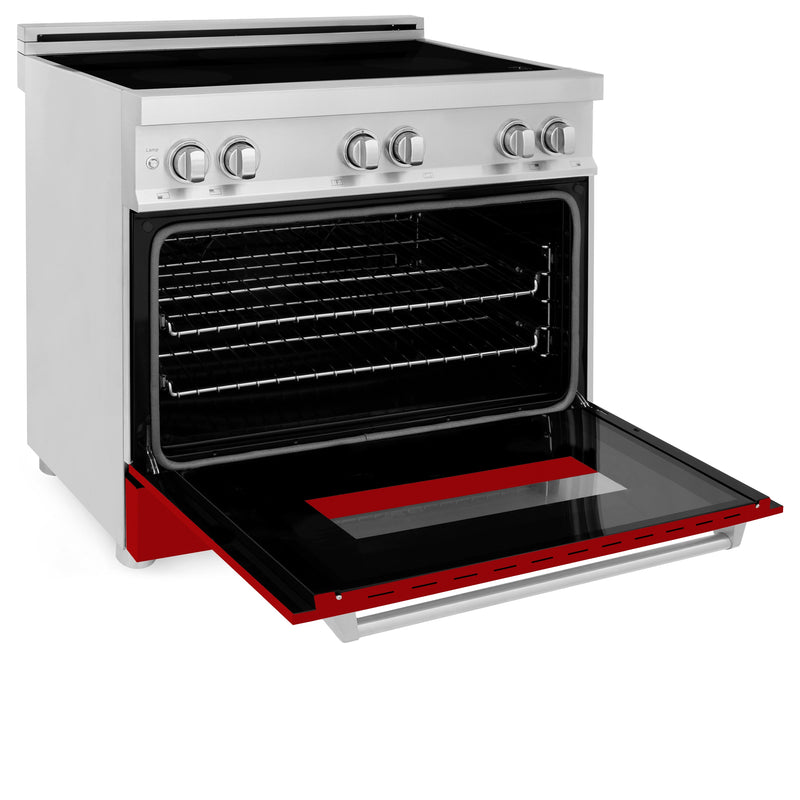 ZLINE 36 in. 4.6 cu. ft. Induction Range with a 4 Element Stove and Electric Oven with Red Gloss Door (RAIND-RG-36)