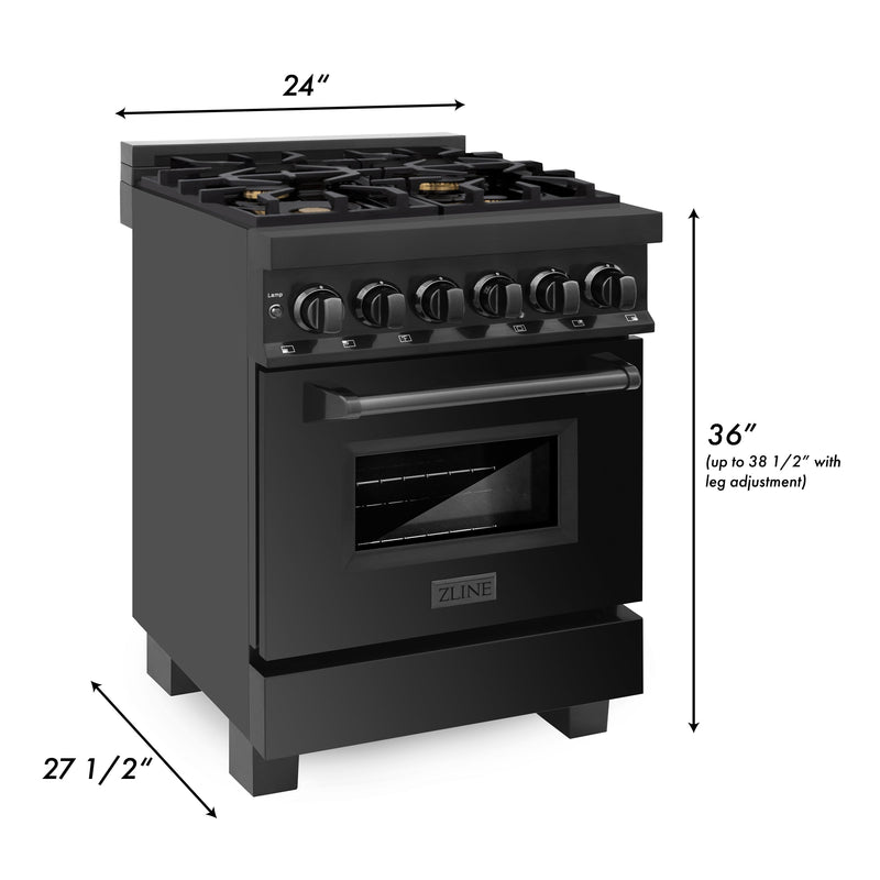 ZLINE 24 in. Professional Dual Fuel Range in Black Stainless Steel with Brass Burners (RAB-BR-24)
