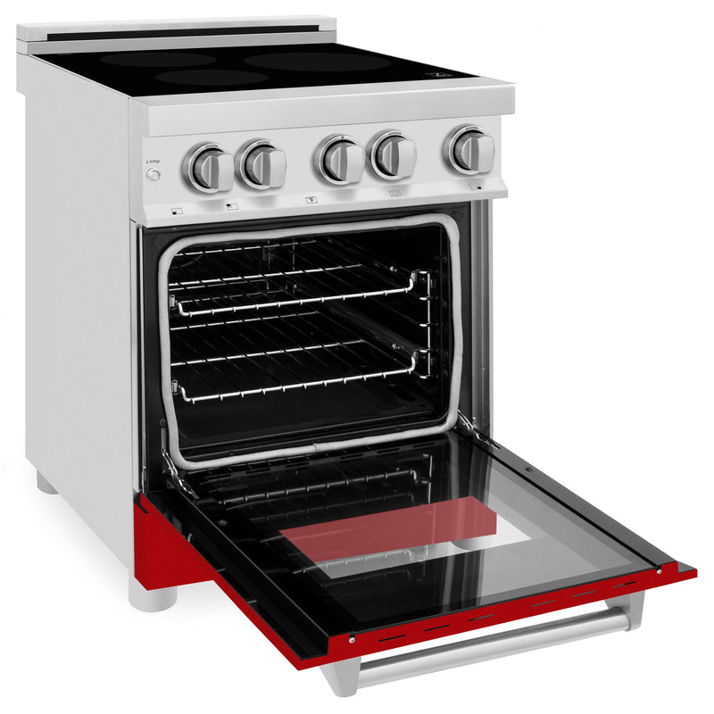 ZLINE 24 IN. 2.8 cu. ft. Induction Range with a 3 Element Stove and Electric Oven in Stainless Steel with Red Gloss Door (RAIND-RG-24)