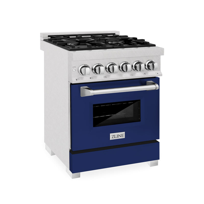 ZLINE 24 in. Professional Dual Fuel Range in Fingerprint Resistant Stainless Steel with Blue Gloss Door (RAS-BG-24)