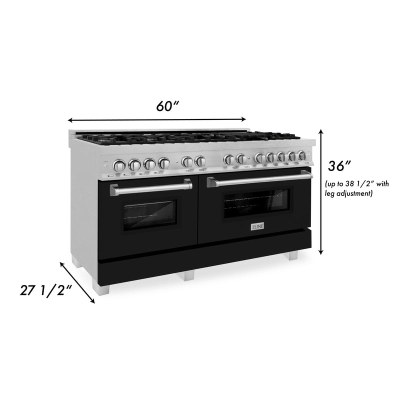 ZLINE 60 in. 7.4 cu. ft. Dual Fuel Range with Gas Stove and Electric Oven in Fingerprint Resistant Stainless Steel with Black Matte Door (RAS-BLM-60)