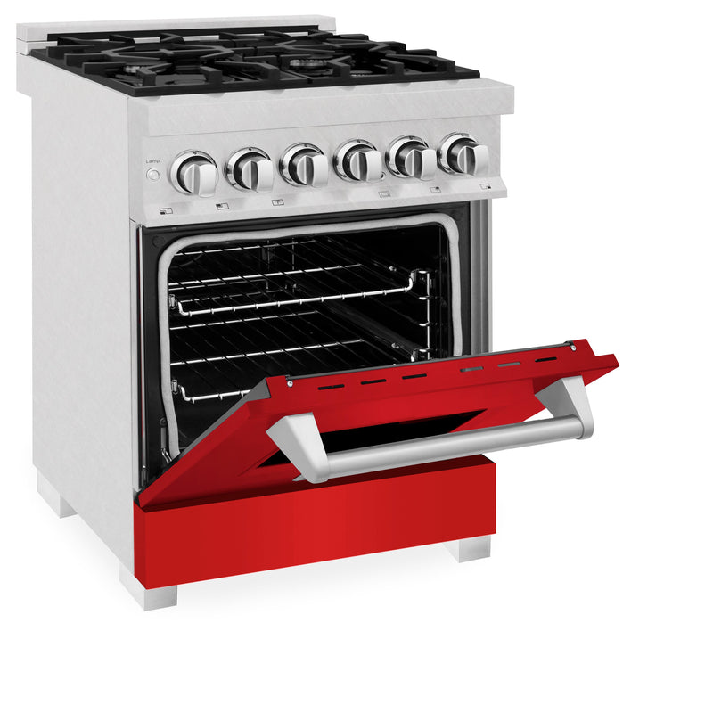 ZLINE 24 in. Professional Dual Fuel Range in Fingerprint Resistant Stainless Steel with Red Matte Door (RAS-RM-24)