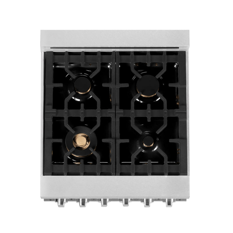 ZLINE 24 in. Professional Dual Fuel Range in Fingerprint Resistant Stainless Steel with Brass Burners (RAS-SN-BR-24)