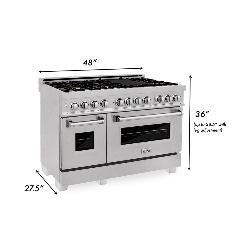 ZLINE 48 in. 6.0 cu. ft. Electric Oven and Gas Cooktop Dual Fuel Range with Griddle and Brass Burners in Fingerprint Resistant Stainless (RAS-SN-BR-GR-48)