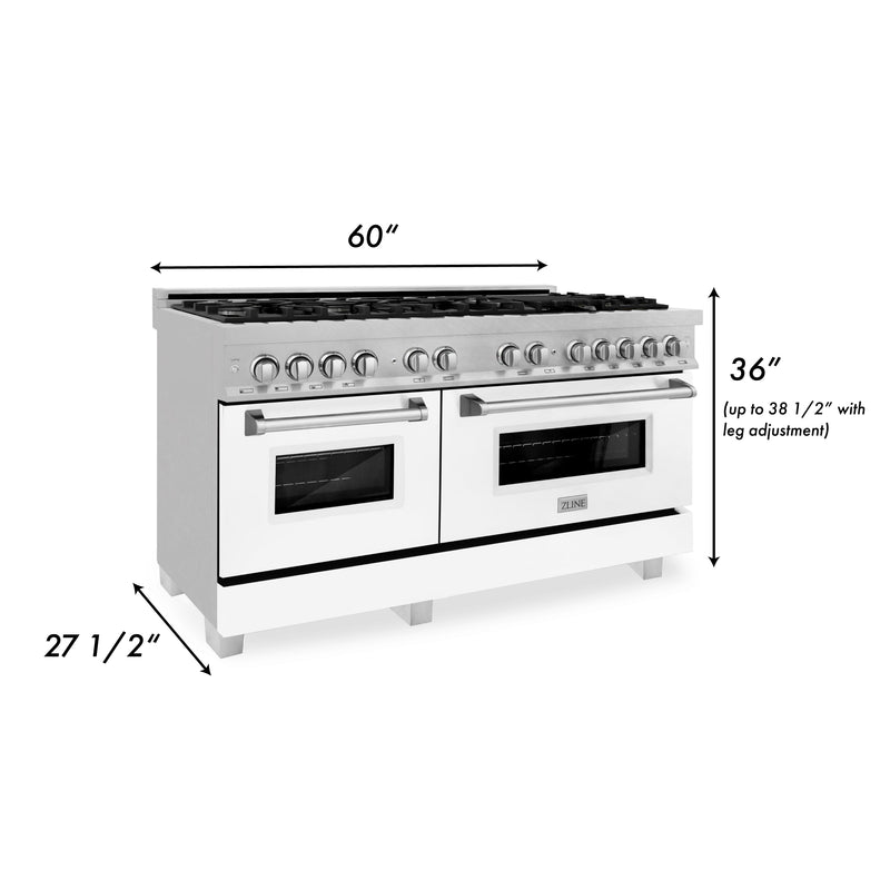 ZLINE 60 in. 7.4 cu. ft. Dual Fuel Range with Gas Stove and Electric Oven in Fingerprint Resistant Stainless Steel with White Matte Door (RAS-WM-60)