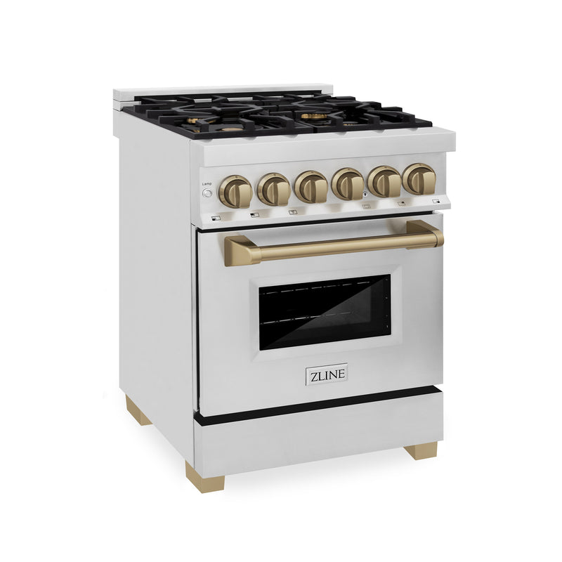 ZLINE Autograph Edition 24 in. 2.8 cu. ft. Dual Fuel Range with Gas Stove and Electric Oven in Stainless Steel with Champagne Bronze Accents (RAZ-24-CB)