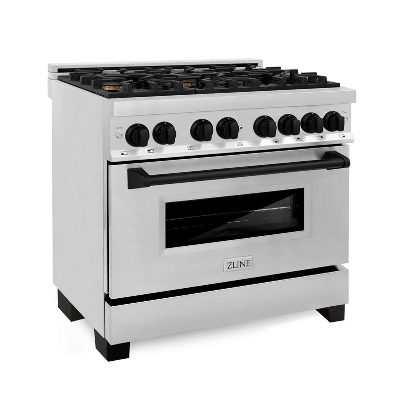 ZLINE Autograph Edition 36 in. 4.6 cu. ft. Dual Fuel Range with Gas Stove and Electric Oven in Stainless Steel with Matte Black Accents (RAZ-36-MB)