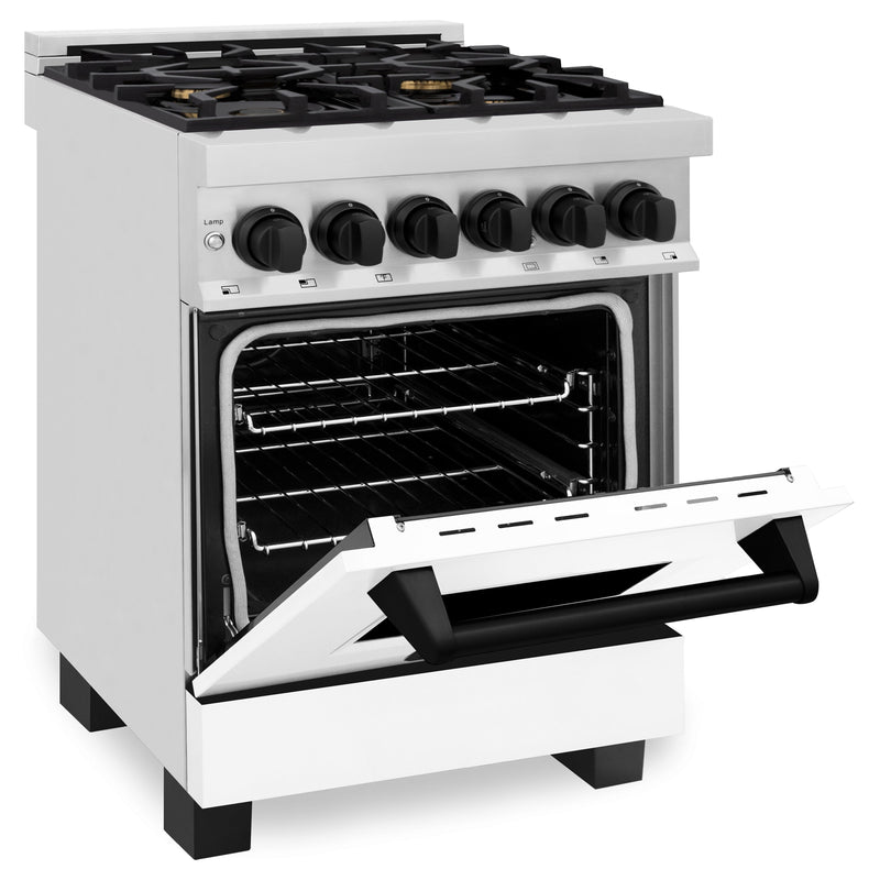 ZLINE Autograph Edition 24 in. 2.8 cu. ft. Dual Fuel Range with Gas Stove and Electric Oven in Stainless Steel with White Matte Door and Matte Black Accents (RAZ-WM-24-MB)