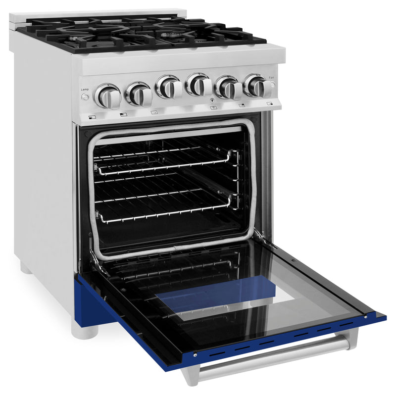 ZLINE 24 in. 2.8 cu. ft. Range with Gas Stove and Gas Oven in Stainless Steel with Blue Gloss Door (RG-BG-24)