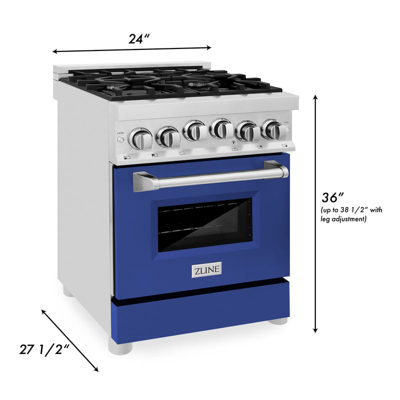 ZLINE 24 in. 2.8 cu. ft. Range with Gas Stove and Gas Oven in Stainless Steel with Blue Matte Door (RG-BM-24)