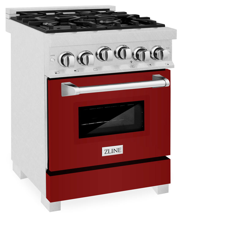 ZLINE 24 in. 2.8 cu. ft. Range with Gas Stove and Gas Oven in Fingerprint Resistant Stainless Steel with Red Gloss Door (RGS-RG-24)