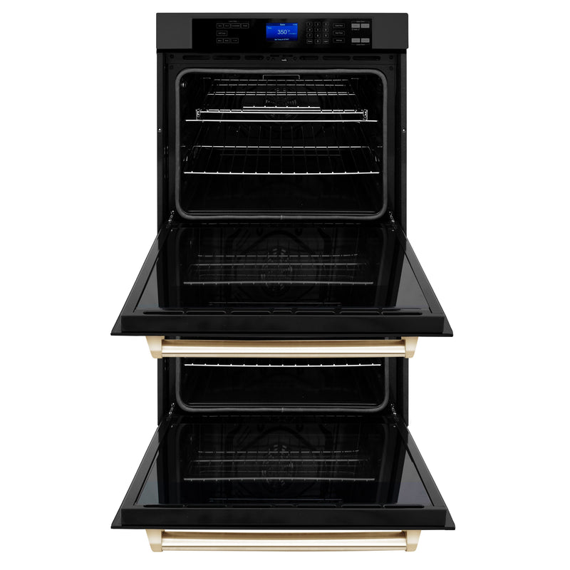 ZLINE 30 in. Autograph Edition Electric Double Wall Oven with Self Clean and True Convection in Black Stainless Steel and Polished Gold Accents (AWDZ-30-BS-G)