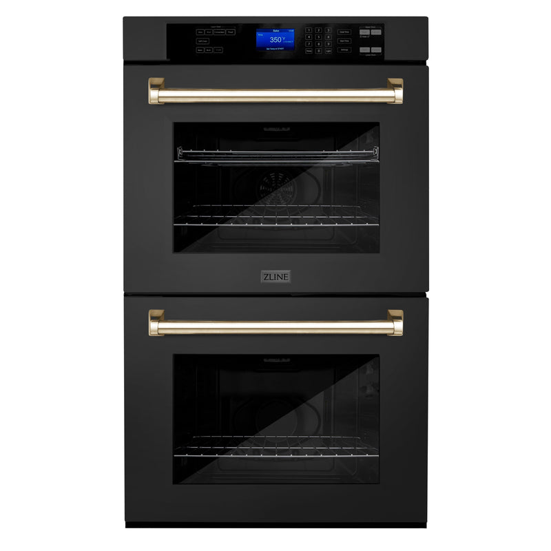 ZLINE 30 in. Autograph Edition Electric Double Wall Oven with Self Clean and True Convection in Black Stainless Steel and Polished Gold Accents (AWDZ-30-BS-G)