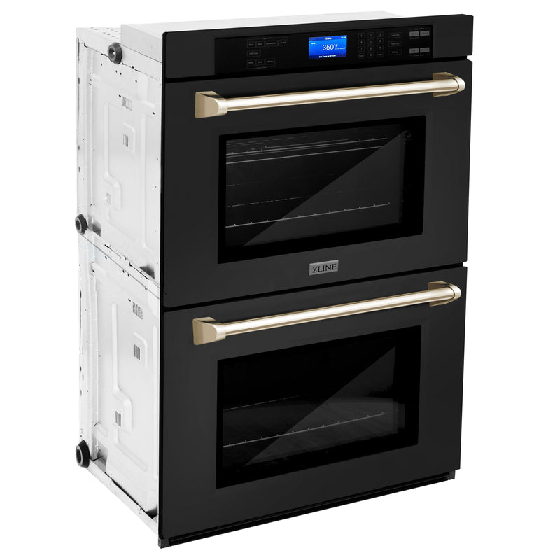 ZLINE 30 in. Autograph Edition Electric Double Wall Oven with Self Clean and True Convection in Black Stainless Steel and Polished Gold Accents (AWDZ-30-BS-G)