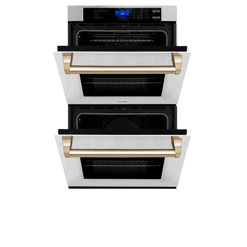 ZLINE 30 in. Autograph Edition Electric Double Wall Oven with Self Clean and True Convection in Stainless Steel and Polished Gold Accents (AWDZ-30-G)